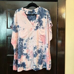 Torrid Relaxed Pink and Blue Button Down Shirt